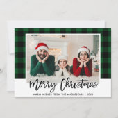 Moderne kerstmis met penseel met groen geplakt pen feestdagenkaart (Voorkant)