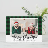 Moderne kerstmis met penseel met groen geplakt pen feestdagenkaart (Staand voorkant)