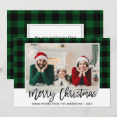 Moderne kerstmis met penseel met groen geplakt pen feestdagenkaart (Voorkant / Achterkant)