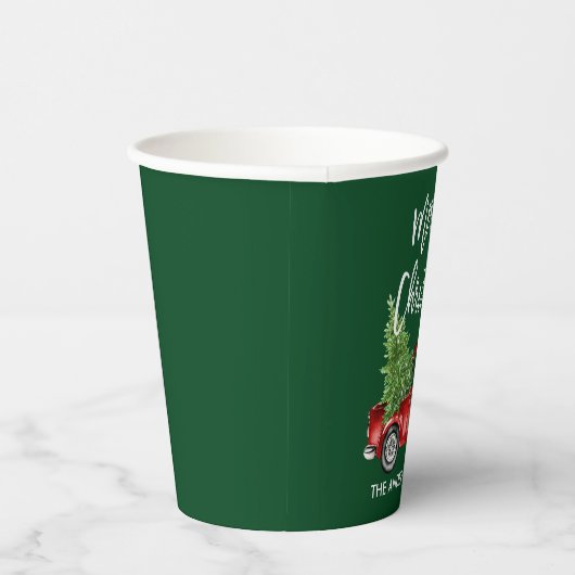 Moderne Kerstmis met penseel rood vrachtwagen groe Papieren Bekers (Rechts)