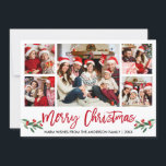 Moderne kerstmis met penseelscript, rood 5-fotoser feestdagenkaart<br><div class="desc">Moderne penseelscript 5 Fotoserie Klage voor fijne kerst met Waterverf kerst Holly Berries - rood script</div>