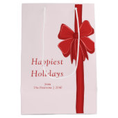 Moderne Kerstmis met Rode Lint Boog Medium Cadeauzakje (Achterkant)