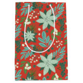 Moderne Kerstmis met Vette Rode Bloemen Medium Cadeauzakje (Voorkant)