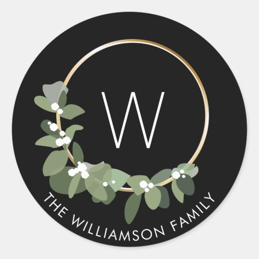 Moderne kerstmis | Monogram | Familienaam Ronde Sticker (Voorkant)