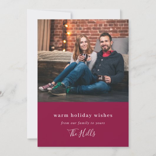 Moderne Kerstmis | Paar foto Burgundy Maroon Feestdagenkaart (Voorkant)