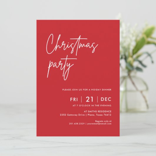 Moderne Kerstmis Partij Dinner Uitnodiging met Sch (Staand voorkant)