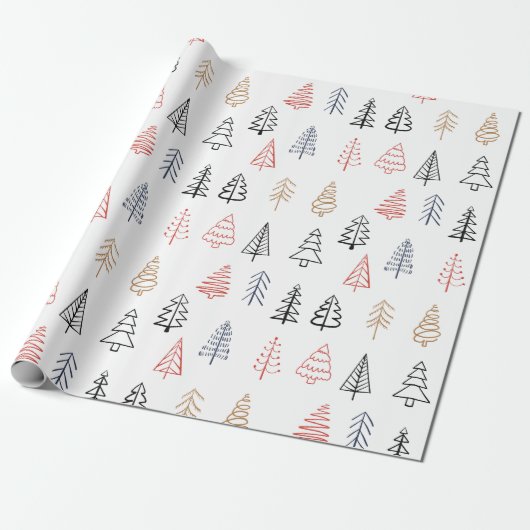 Moderne Kerstmis Pine Forest Tree Patroon Vakantie Cadeaupapier (Uitgerold)