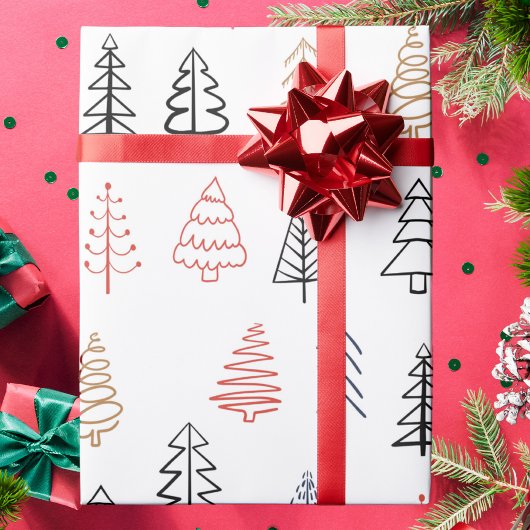 Moderne Kerstmis Pine Forest Tree Patroon Vakantie Cadeaupapier