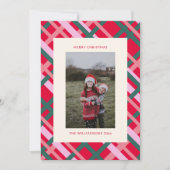 Moderne Kerstmis Plaid Rood Groen Verticale Foto Feestdagenkaart (Voorkant)