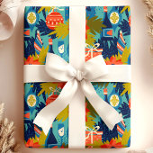 Moderne Kerstmis Poinsettia Wijn Cadeaupapier