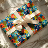 Moderne Kerstmis Poinsettia Wijn Cadeaupapier