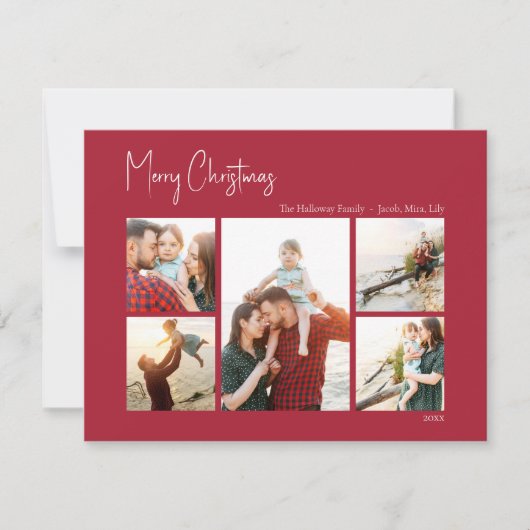 Moderne Kerstmis | Red Five-Photo Holiday Kaart (Voorkant)