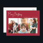 Moderne Kerstmis | Red Three-Photo Feestdagenkaart<br><div class="desc">Deze moderne kerst | Het rode briefkaart met drie foto's is ideaal voor uw minimalistische shabby chic boho red en white vakantion groet. De minimale witte handgeschreven kalligrafie is delicaat en robuust, terwijl het klasje en elegant blijft. U zult vinden dat alles over dit product editable is, zodat voel vrij...</div>