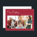 Moderne Kerstmis | Red Three-Photo Feestdagenkaart<br><div class="desc">Deze moderne kerst | Het rode briefkaart met drie foto's is ideaal voor uw minimalistische shabby chic boho red en white vakantion groet. De minimale witte handgeschreven kalligrafie is delicaat en robuust, terwijl het klasje en elegant blijft. U zult vinden dat alles over dit product editable is, zodat voel vrij...</div>