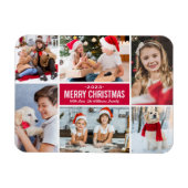 Moderne Kerstmis Rode Foto Collage Magneet (Horizontaal)