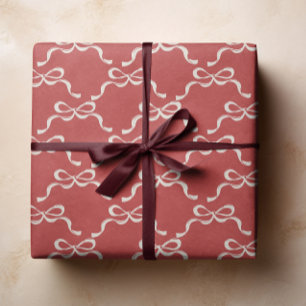 Moderne Kerstmis Rode Retro Vakantie Boog Cadeaupapier