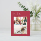 Moderne Kerstmis | Rode Verticaal 3 Foto Feestdagenkaart (Staand voorkant)