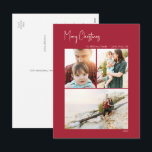 Moderne Kerstmis | Rode Verticaal 3 Foto Feestdagenkaart<br><div class="desc">Deze moderne kerst | rood verticaal 3 fotovakantie briefkaart is perfect voor uw minimalistische shabby chic boho red and white vakantion groet. De minimale witte handgeschreven kalligrafie is delicaat en robuust, terwijl het klasje en elegant blijft. U zult vinden dat alles over dit product editable is, zodat voel vrij om...</div>