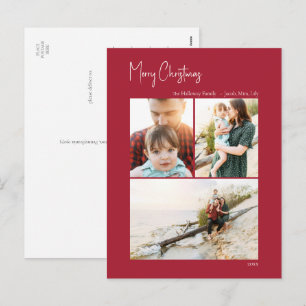 Moderne Kerstmis   Rode Verticaal 3 Foto Feestdagenkaart