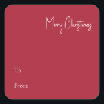Moderne Kerstmis | Rood tot van vierkante Sticker<br><div class="desc">Deze moderne kerst | rood tot van vierkante sticker is perfect voor uw minimalistische shabby chic boho red and white vakantion groeting. De minimale witte handgeschreven kalligrafie is delicaat en robuust, terwijl het klasje en elegant blijft. U zult vinden dat alles over dit product editable is, zodat voel vrij om...</div>