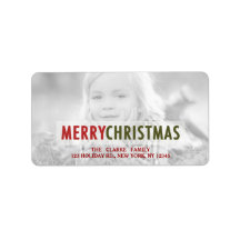 MODERNE KERSTMIS | ROOD VAKANTIEFOTO ADRESLABEL