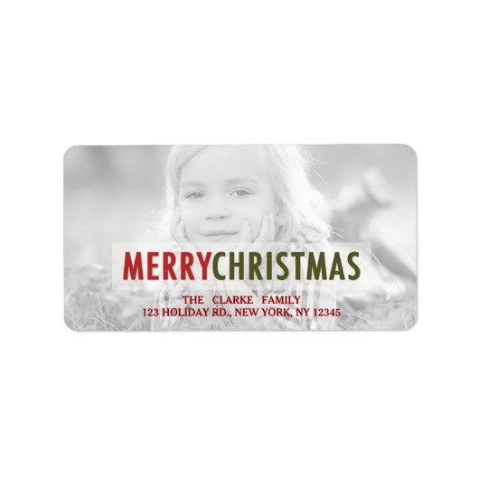 MODERNE KERSTMIS | ROOD VAKANTIEFOTO ADRESLABEL ETIKET (Voorkant)