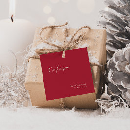 Moderne Kerstmis | Roodvierkant Label met cadeau