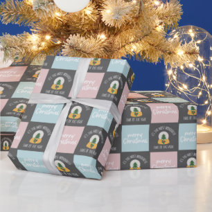 Moderne Kerstmis Roze en Blauwe patroon Cadeaupapier
