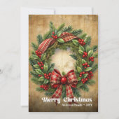 Moderne Kerstmis rustieke traditionele dennenkrans Feestdagenkaart (Voorkant)