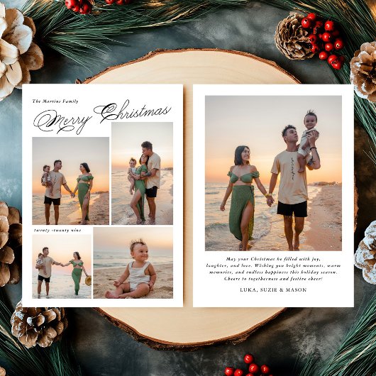Moderne Kerstmis Script Familie Foto Feestdagenkaart