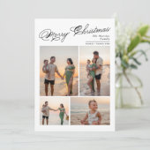 Moderne Kerstmis Script Familie Foto Vakantie Feestdagenkaart (Staand voorkant)