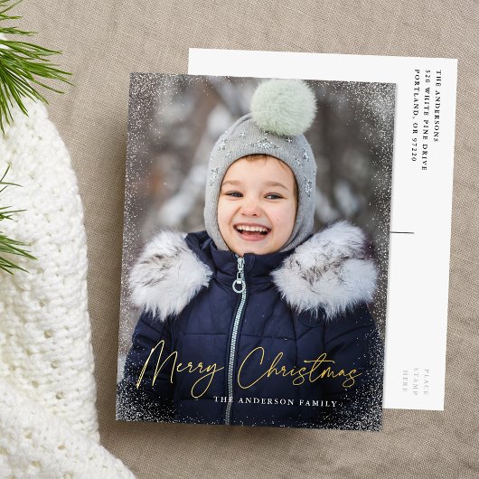 Moderne Kerstmis Script Foto Folie Feestdagen Briefkaart