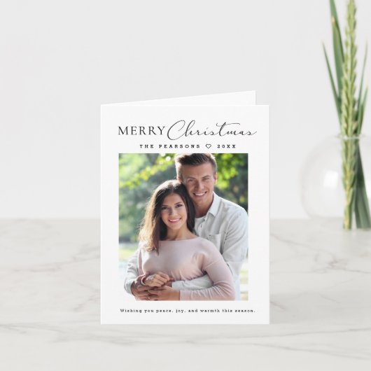 Moderne Kerstmis Script Foto Minimalistisch Feestdagen Kaart (Voorkant)