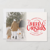 Moderne Kerstmis Script Overlay Multi Foto Feestdagenkaart (Voorkant)