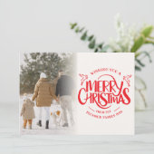 Moderne Kerstmis Script Overlay Multi Foto Feestdagenkaart (Staand voorkant)