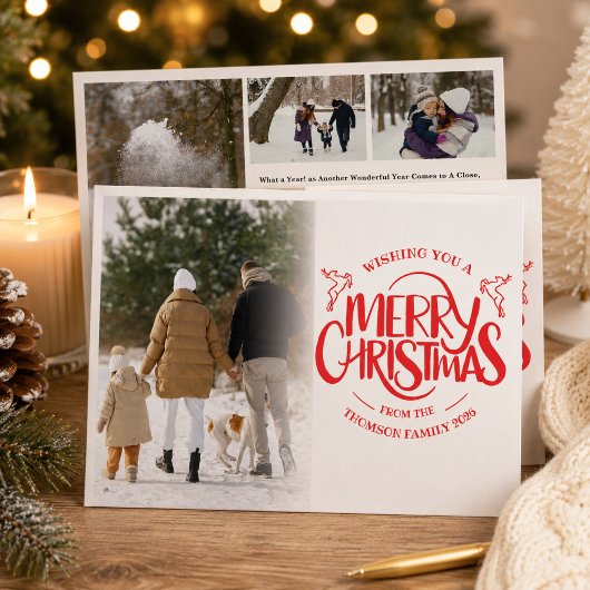 Moderne Kerstmis Script Overlay Multi Foto Feestdagenkaart