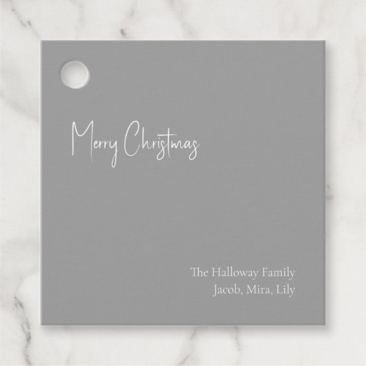 Moderne Kerstmis | Silver Square Family Gift Label (Voorkant)