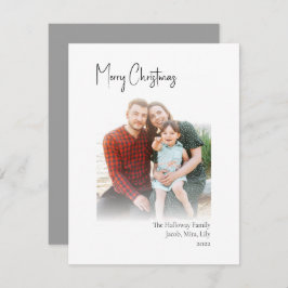 Moderne Kerstmis | Silver Vertical Faded foto Feestdagenkaart