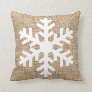 Moderne kerstmis Snowflake Rustic Burlap Kussen