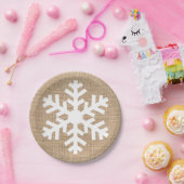 Moderne kerstmis Snowflake Rustic Burlap Papieren Bordje (Feest)