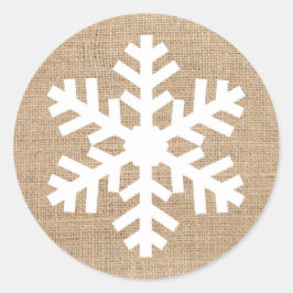 Moderne kerstmis Snowflake Rustic Burlap Ronde Sticker