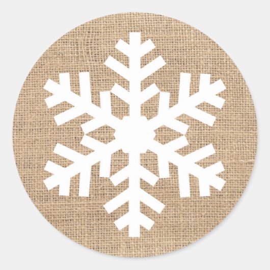Moderne kerstmis Snowflake Rustic Burlap Ronde Sticker (Voorkant)