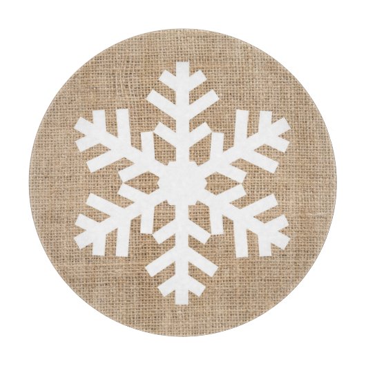 Moderne kerstmis Snowflake Rustic Burlap Snijplank (Voorkant)