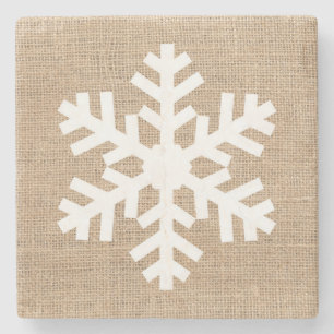 Moderne kerstmis Snowflake Rustic Burlap Stenen Onderzetter