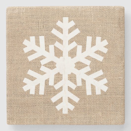 Moderne kerstmis Snowflake Rustic Burlap Stenen Onderzetter (Voorkant)