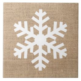 Moderne kerstmis Snowflake Rustic Burlap Tegeltje