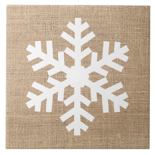 Moderne kerstmis Snowflake Rustic Burlap Tegeltje (Voorkant)