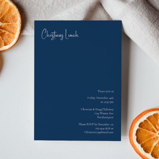 Moderne Kerstmis | Uitnodiging blauwe lunch