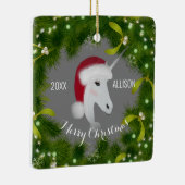 Moderne kerstmis Unicorn Cute Green Wreath Girl's Keramisch Ornament (Rechts)