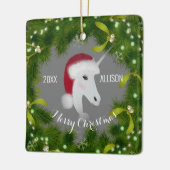 Moderne kerstmis Unicorn Cute Green Wreath Girl's Keramisch Ornament (Links)